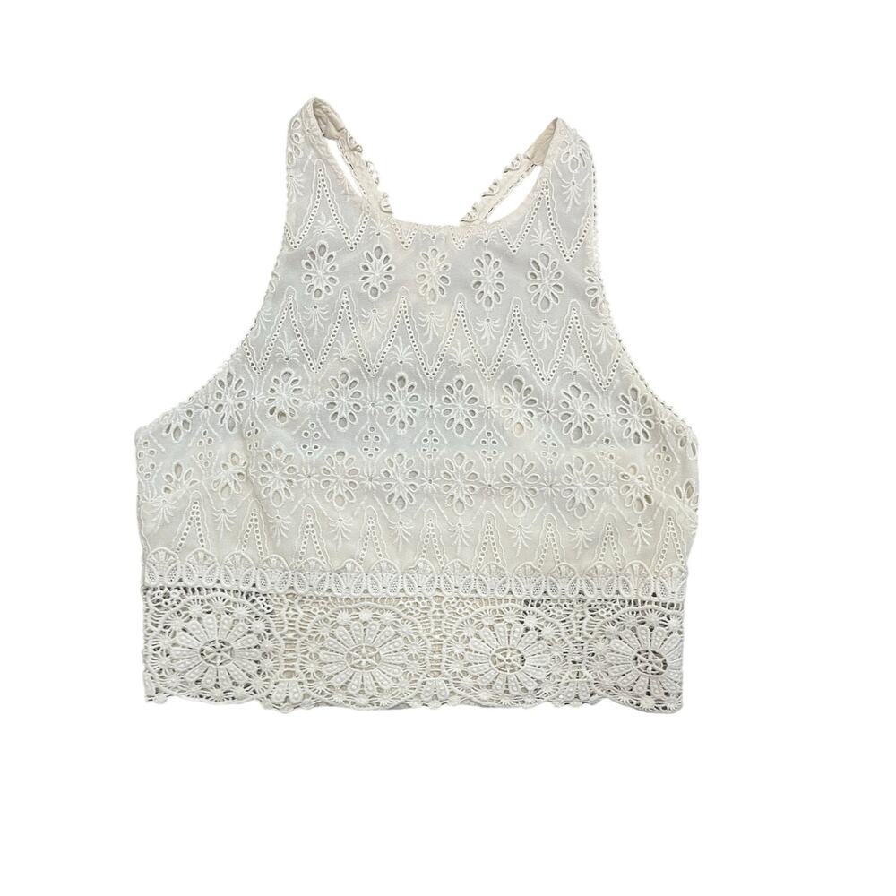 American Eagle White Crochet Lace Boho Festival Crop Top Size Medium